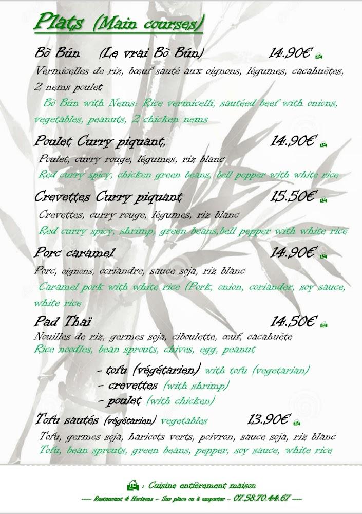 4 Horizons, 9 rue Romarin 69001: restaurant vietnamien et thailandais - Menu Image 1